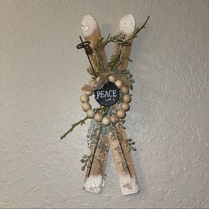 Wooden Skis with Christmas Ornaments